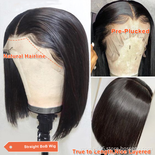 Yeswigs 180% High Density Raw Indian Short Straight Human Hair Hd Lace Frontal Closure Bob Wigs Lace Front Wigs For Black Women